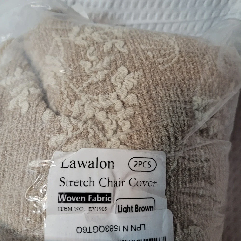 Lawalon 2PCS Stretch Chair Cover Light Brown Woven Fabric EY1909 Slipcover Set